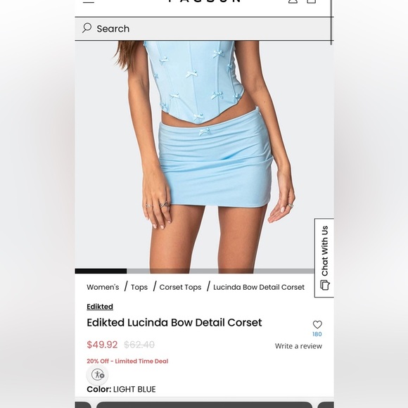 Light Blue edikted Lucinda bow detail corset size large - Picture 11 of 11